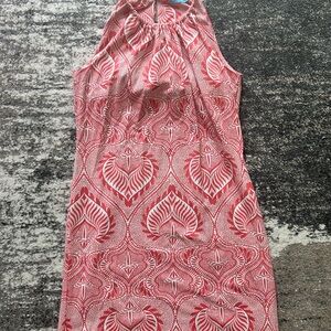 Orange and White Patterned Sleeveless Dress